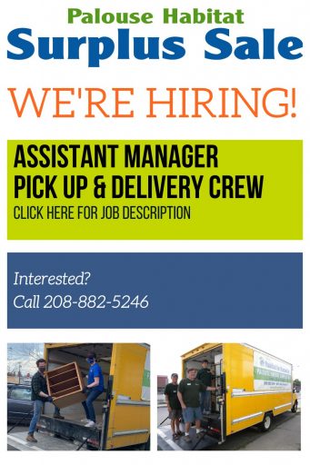 The Palouse Habitat Surplus Sale is Hiring an Assistant Manager and Store Crew