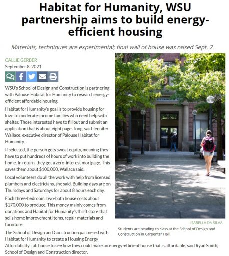 Habitat for Humanity, WSU Partnership Aims to Build Energy-Efficient Housing