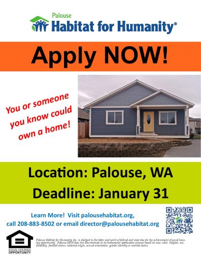 Apply Now Poster for 2023 Palouse home with mini QR code
